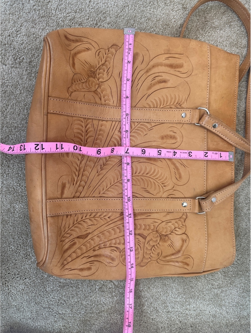 Grant’s Naturals Handcrafted Tooled Leather Western Shoulder Bag Tote - Picture 13 of 13